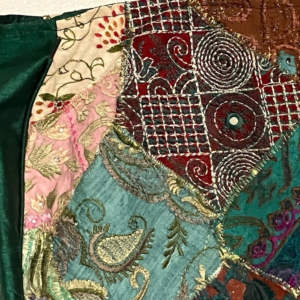 Bohemian patchwork sparkly silk quilted embroidered India shoulder bag metallic - Picture 3 of 9